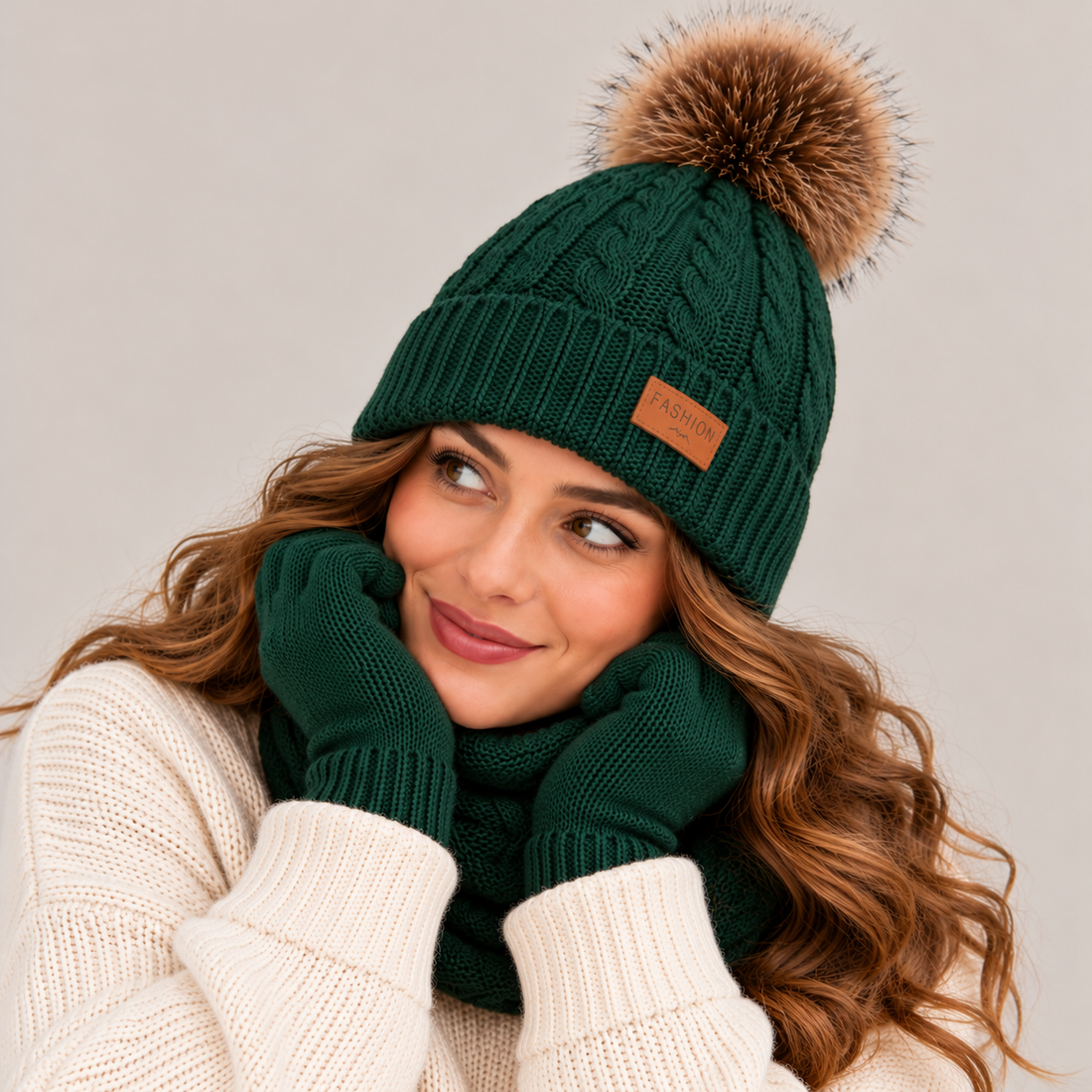 Women's Knitted Hat, Gloves & Snood Set – 3-Piece Winter Gift Set