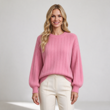 Women's pink cashmere crew neck jumper front view