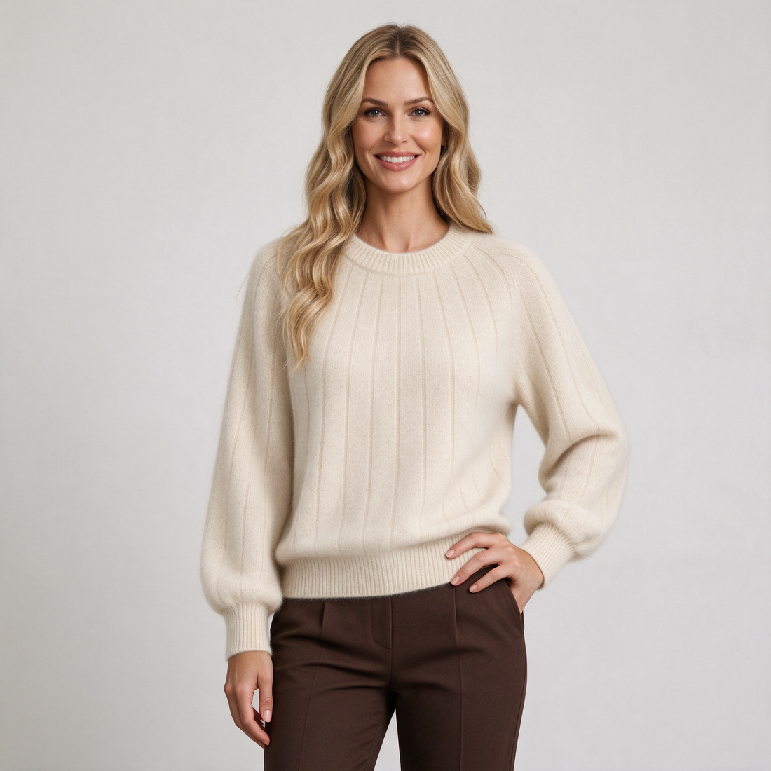 Women's beige cashmere crew neck jumper