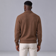 Men's cashmere blend polo jumper in brown, rear view