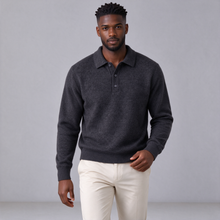 Men's dark grey cashmere blend polo jumper