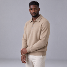 Men's cashmere blend polo jumper in khaki