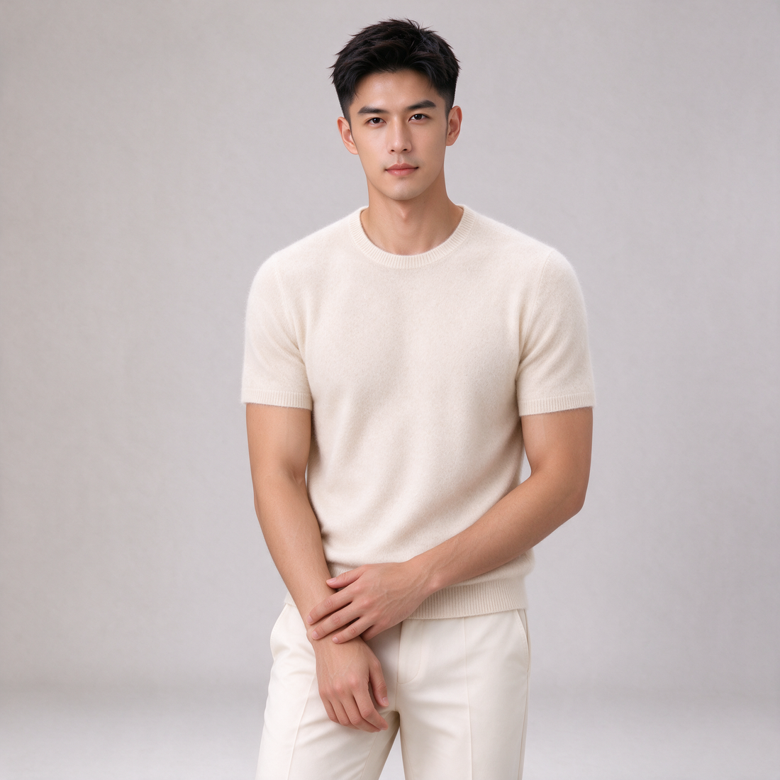 Men's cashmere T-shirt in beige