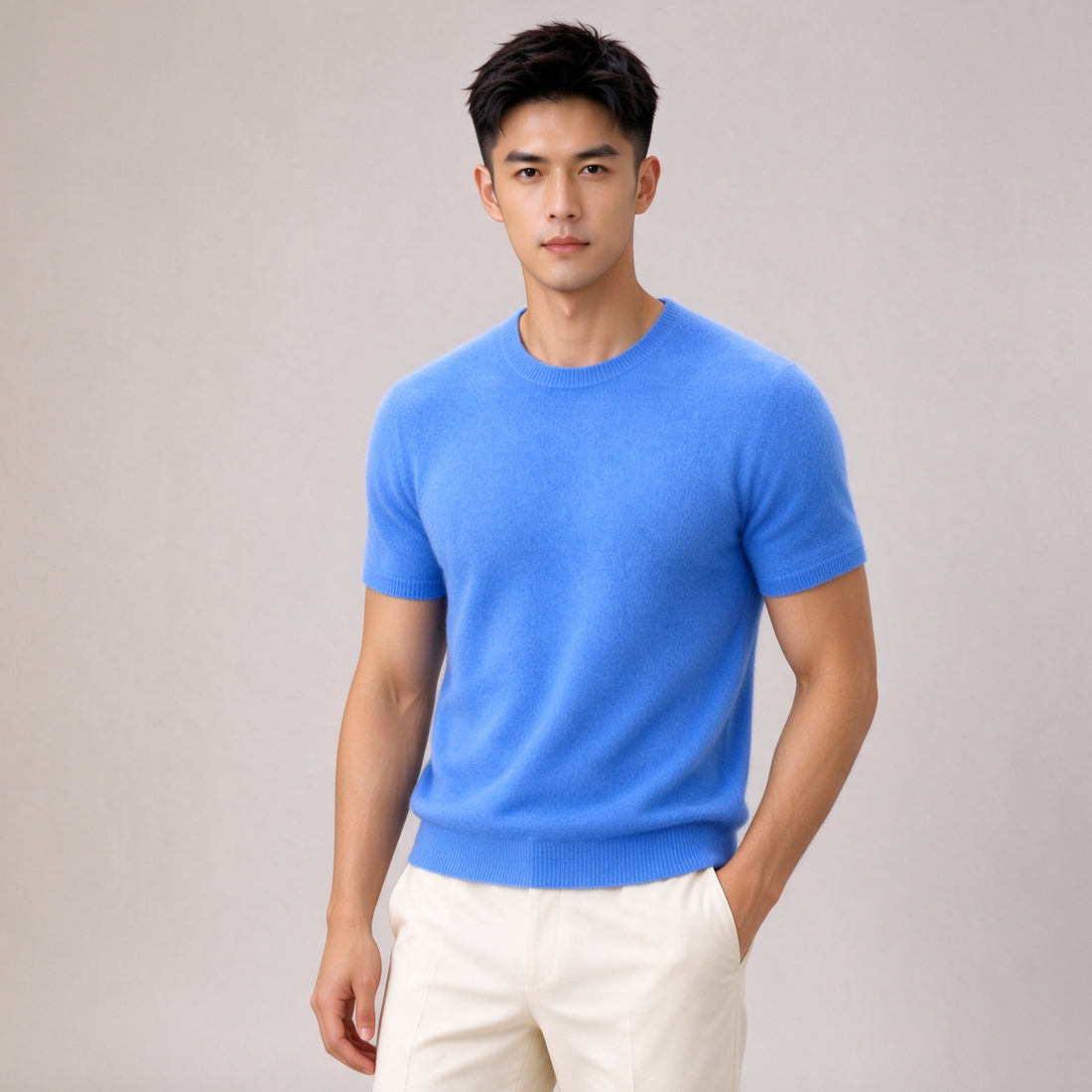 Men's cashmere T-shirt in blue