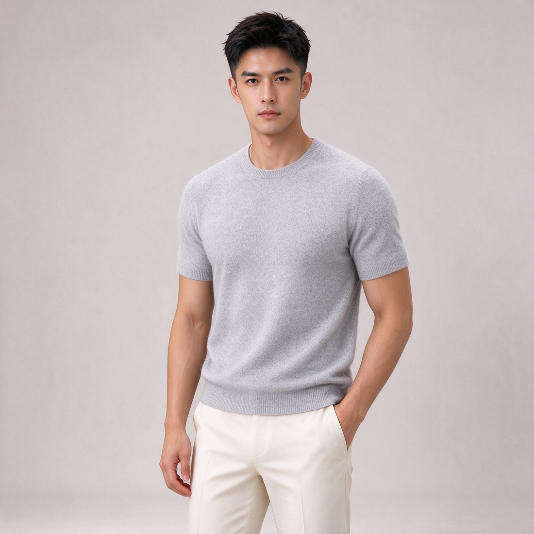 Men's grey cashmere t-shirt