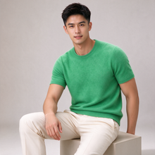 Men's green cashmere t-shirt, alternate pose