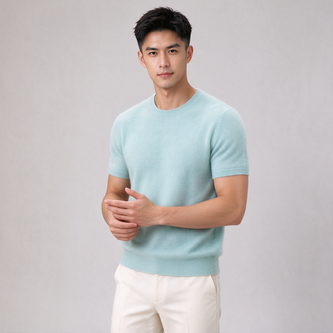 Men's cashmere T-shirt in mint
