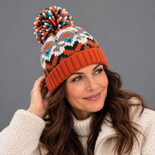 Women's Beanie Hat – Snowflake Knit Bobble Hat with Pom Pom & Ribbed Cuff