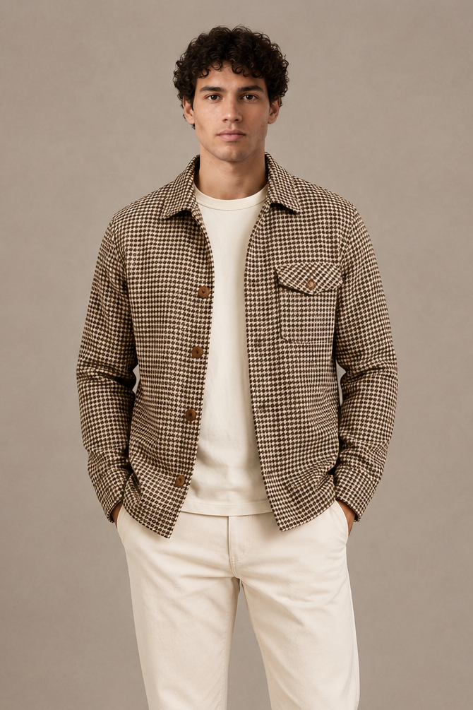 Men's Houndstooth Jacket – Button-Up Shirt Jacket Overshirt