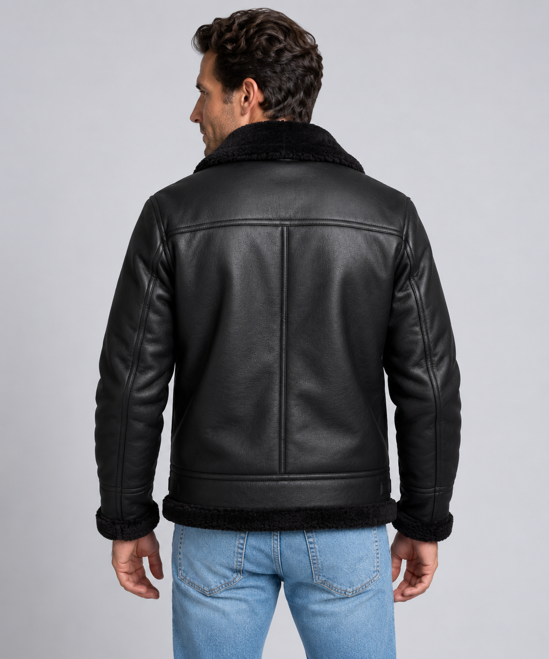 Men's Faux Shearling Aviator Jacket – Leather-Look Bomber