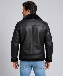 Men's Faux Shearling Aviator Jacket – Leather-Look Bomber