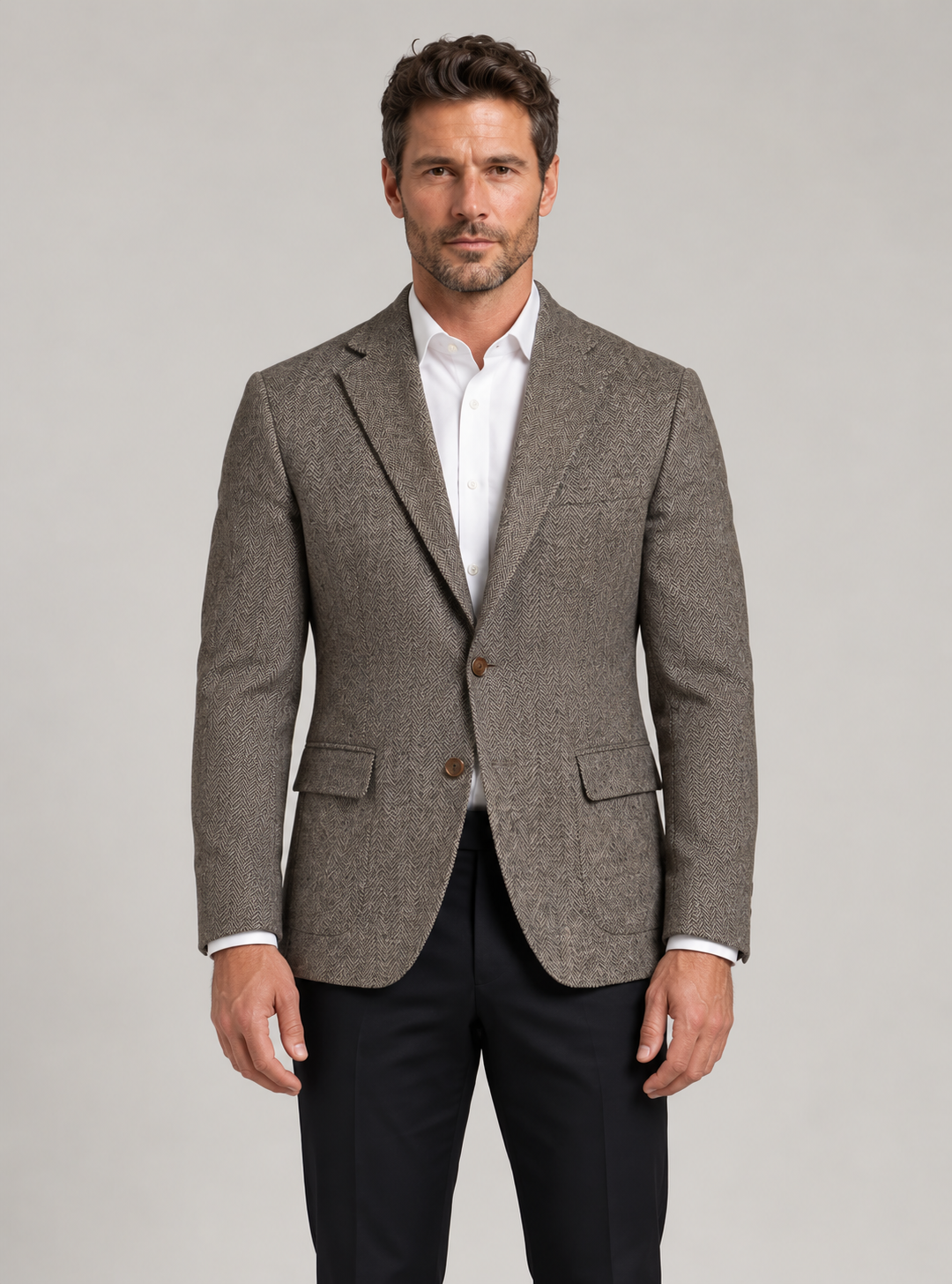 Men's Herringbone Tweed Blazer – Brown Wool Blend Jacket