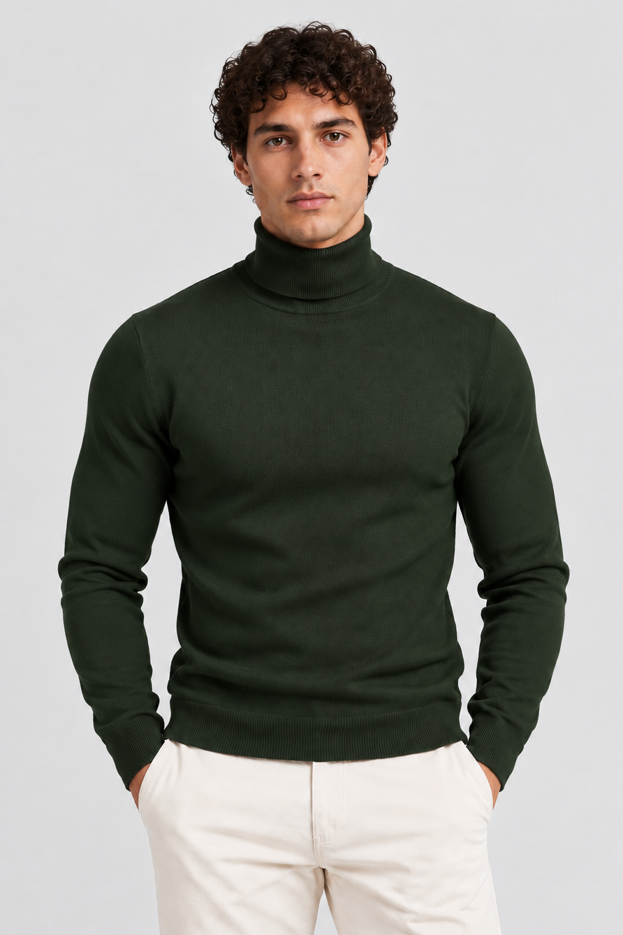 Men's Slim Fit Roll Neck Jumper – Stretch Knit Turtleneck