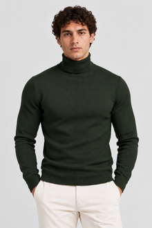 Men's Slim Fit Roll Neck Jumper – Stretch Knit Turtleneck