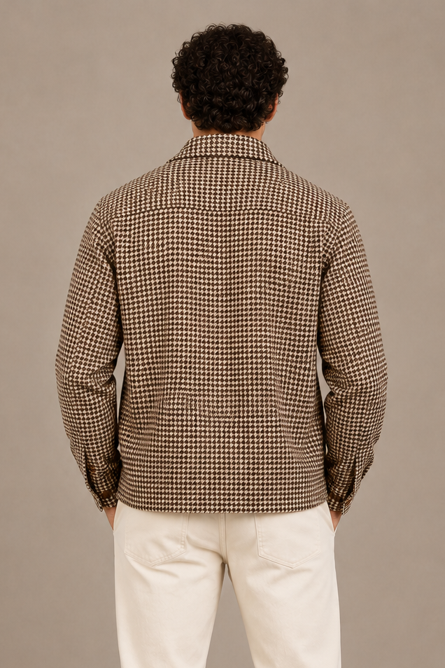 Men's Houndstooth Jacket – Button-Up Shirt Jacket Overshirt