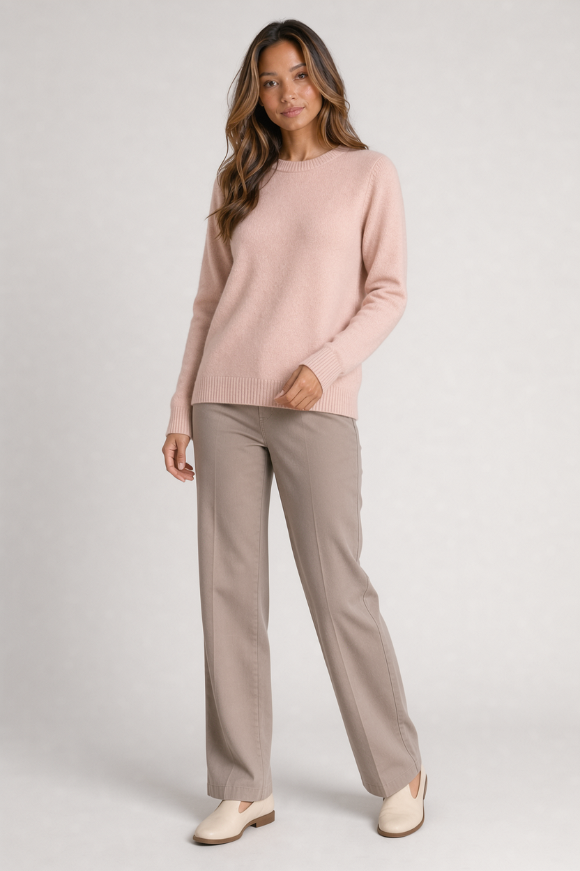 Charlotte women's crewneck jumper in pink – walking view