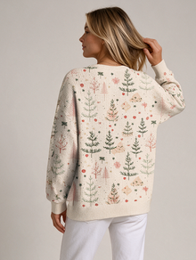 Women's Christmas tree print ribbed knit sweater – back view