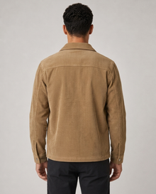 Men's camel corduroy overshirt, rear studio view