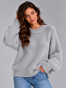 Women’s Fluffy Knit Jumper – Soft Crew Neck Sweater, Regular Fit