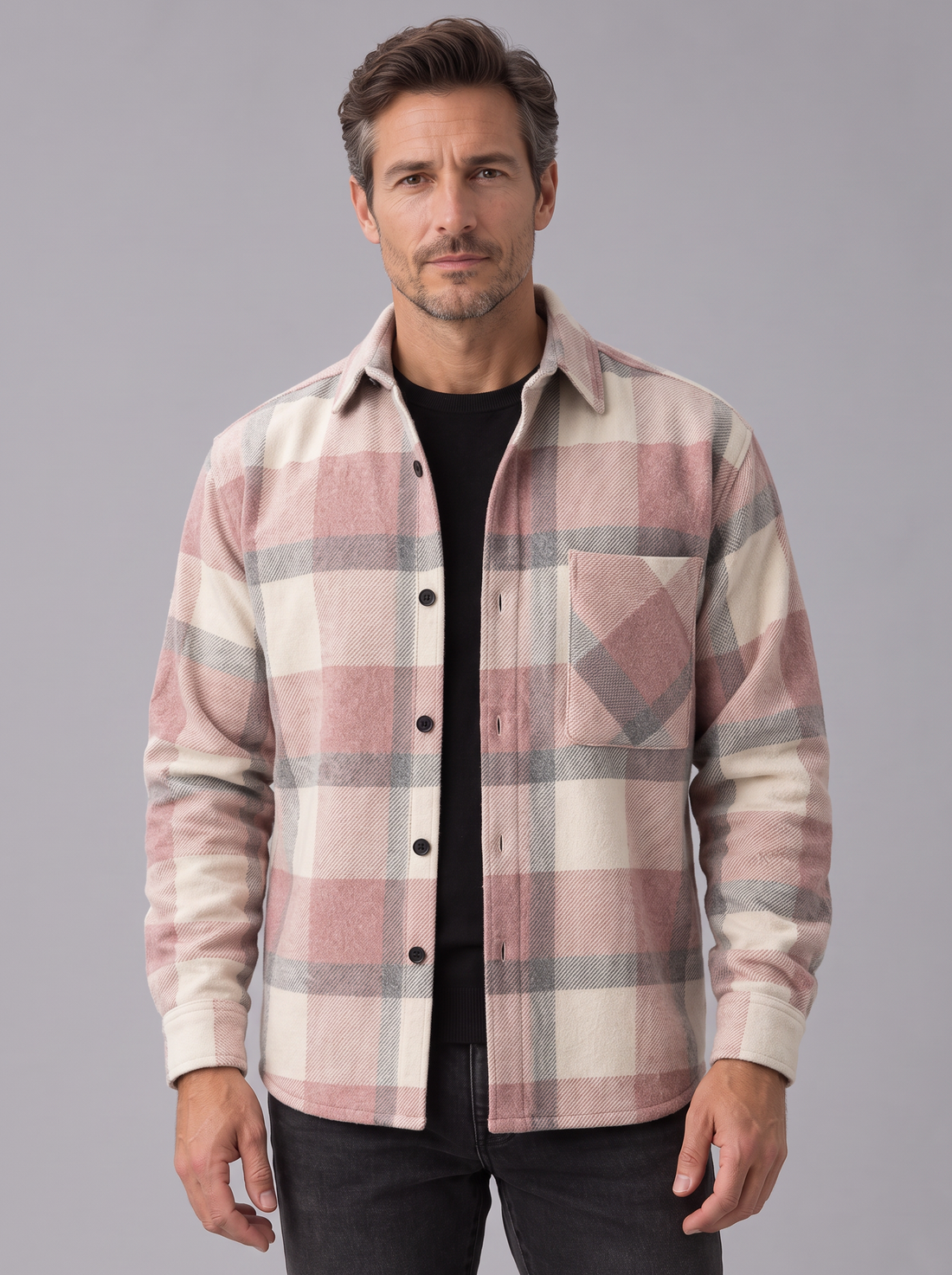 Men's Check Overshirt in Red – front view