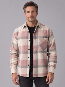 Men's Check Overshirt in Red – front view