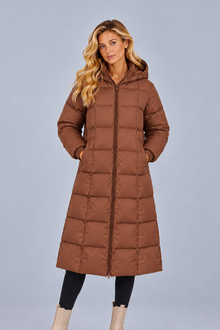 Women’s Long Puffer Coat with Hood – Longline Padded Winter Coat with Pockets