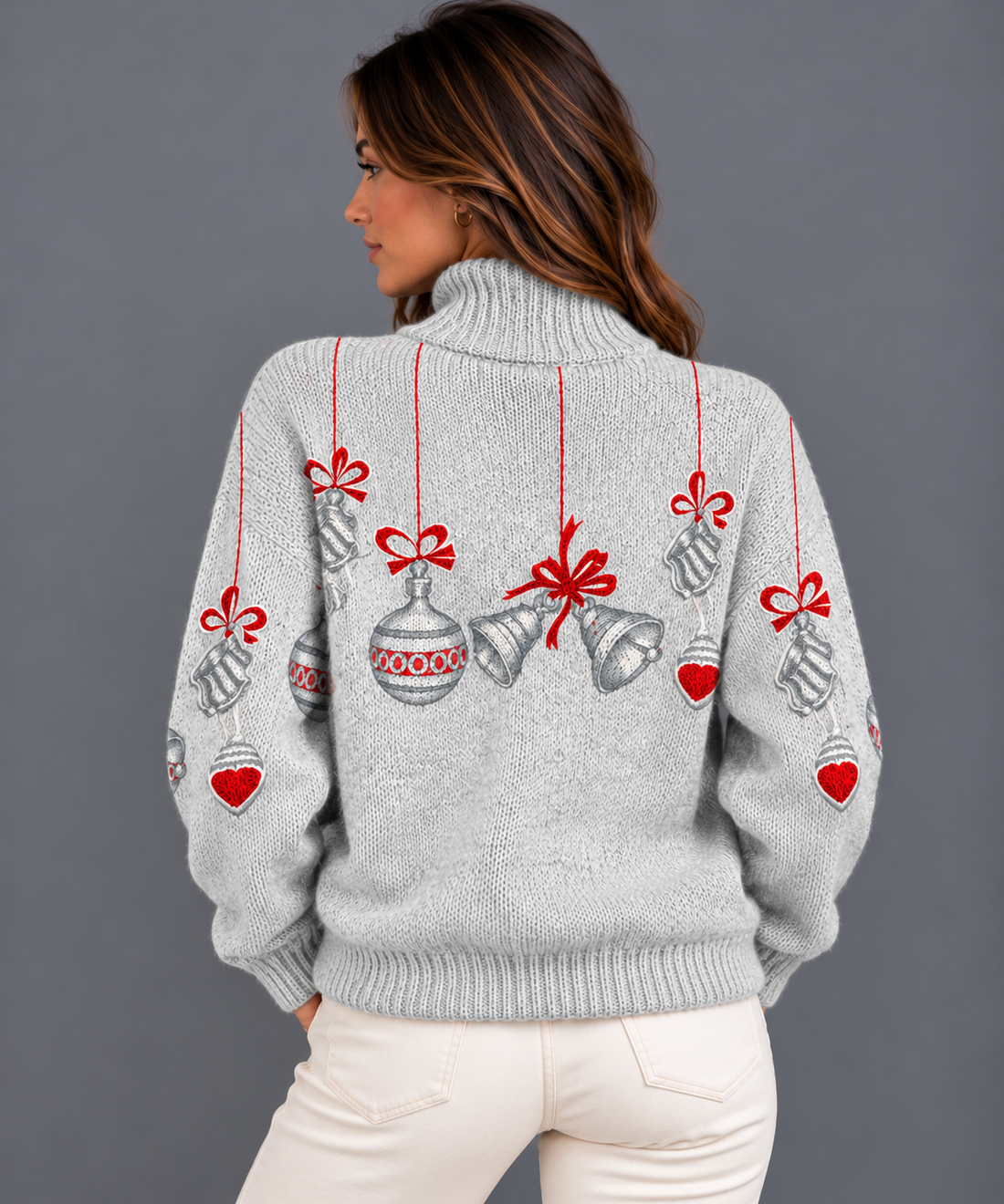 Women's Christmas Jumper – Bauble & Bow High Neck Knit