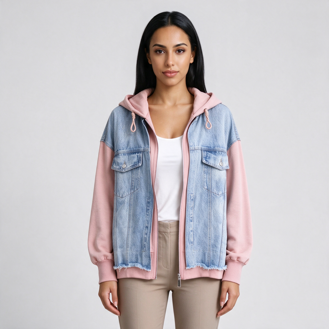 Women's oversized denim hoodie jacket in white