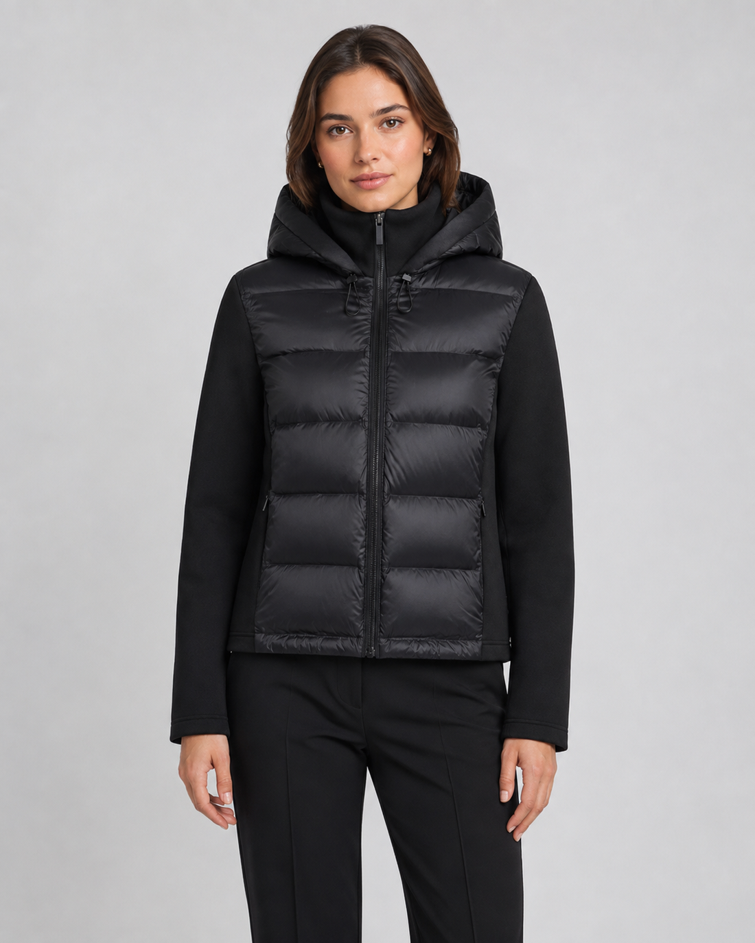 Women's Hooded Hybrid Puffer Jacket in Black – image 1