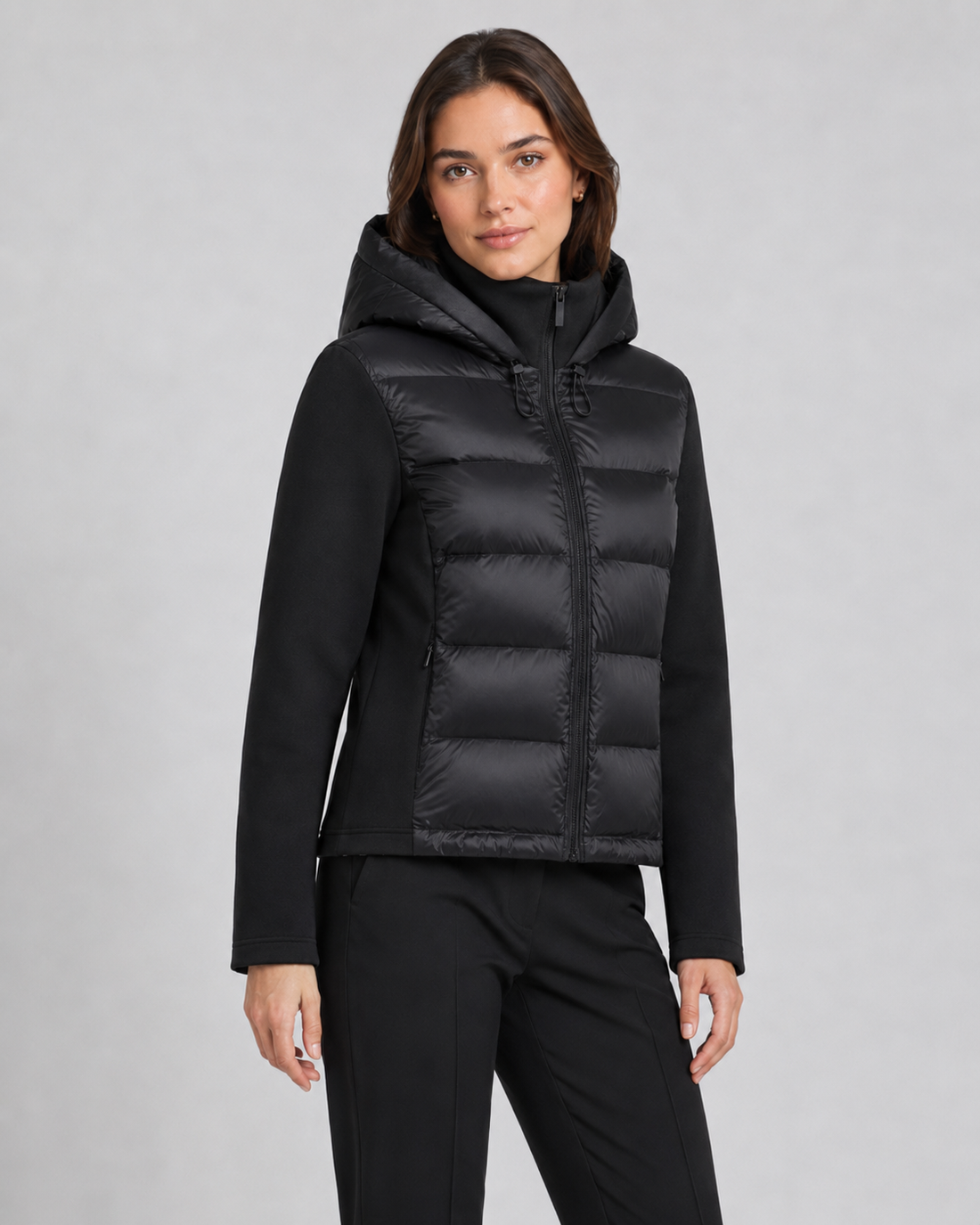 Women's Hooded Hybrid Puffer Jacket in Black – image 1