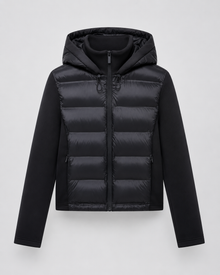 Women's Hooded Hybrid Puffer Jacket in Black – image 3