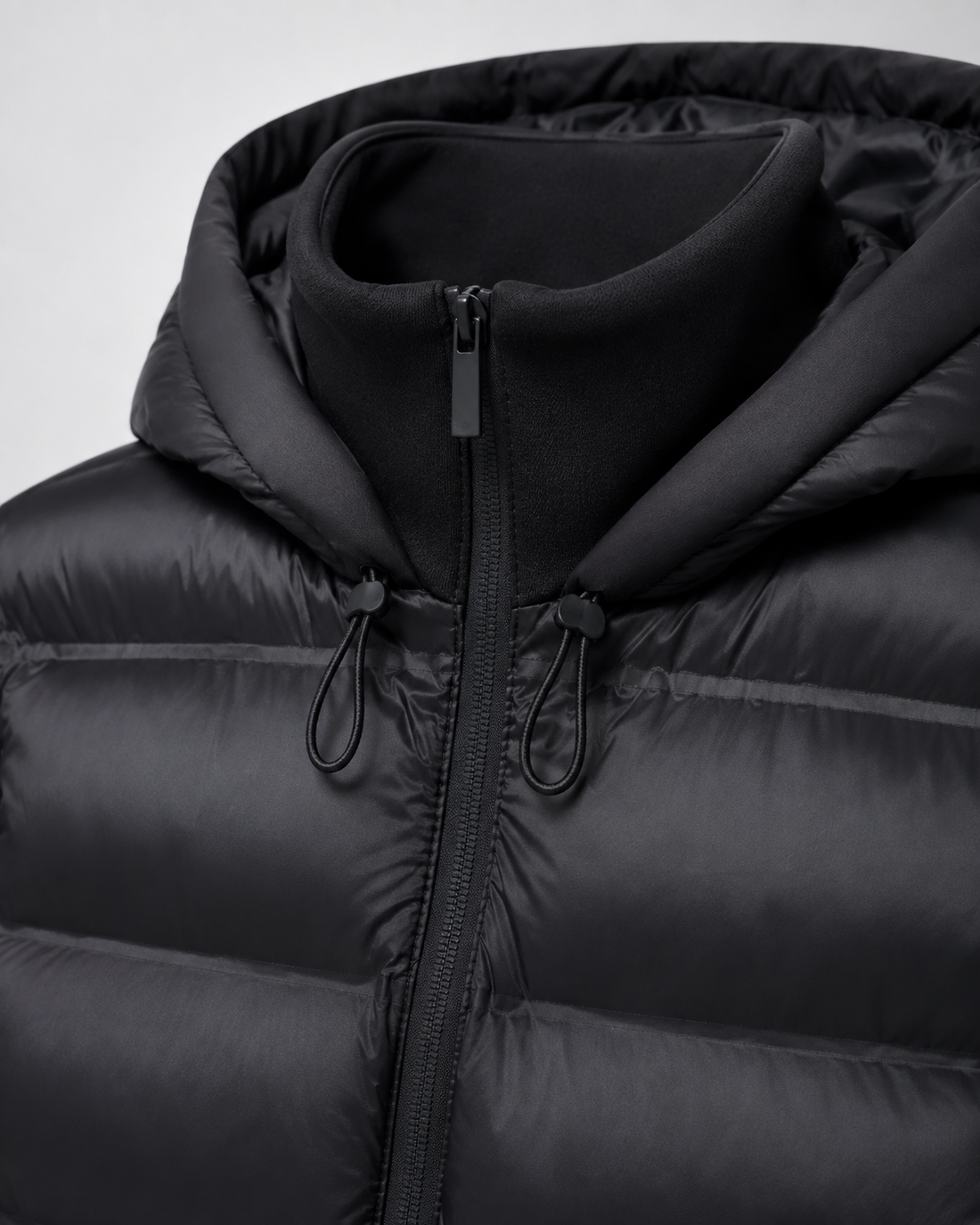 Women's Hooded Hybrid Puffer Jacket in Black – image 4