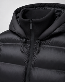 Women's Hooded Hybrid Puffer Jacket in Black – image 4