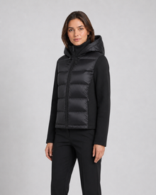 Women's Hooded Hybrid Puffer Jacket in Black – image 6