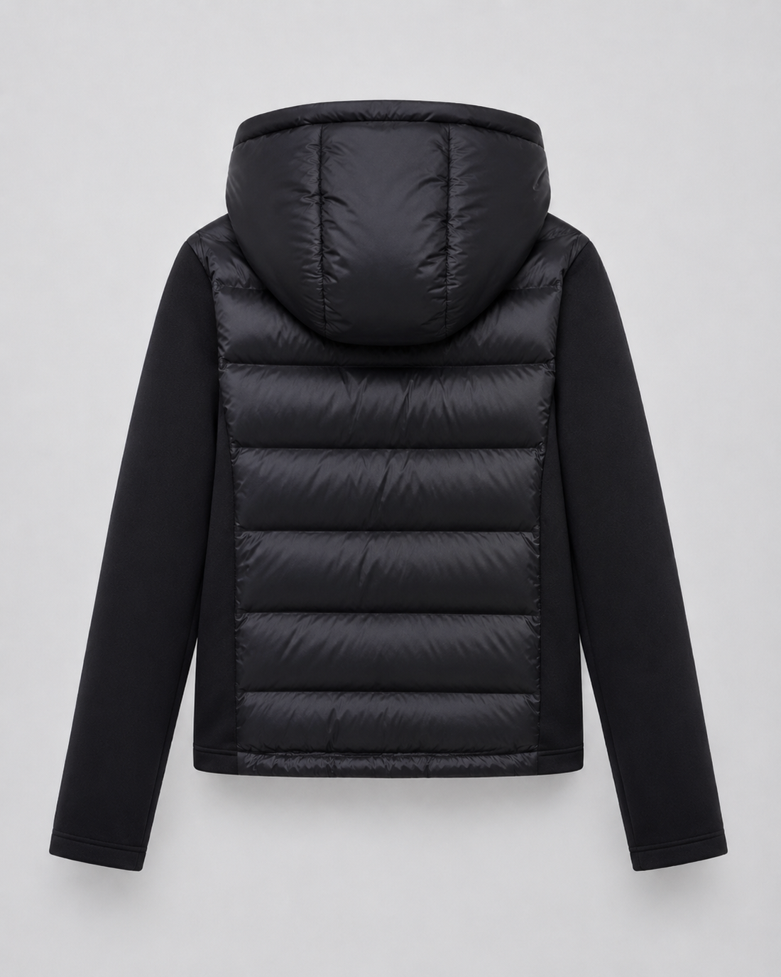 Women's Hooded Hybrid Puffer Jacket in Black – image 8
