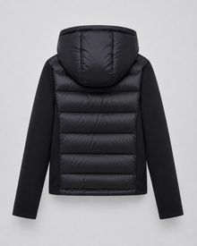 Women's Hooded Hybrid Puffer Jacket in Black – image 8