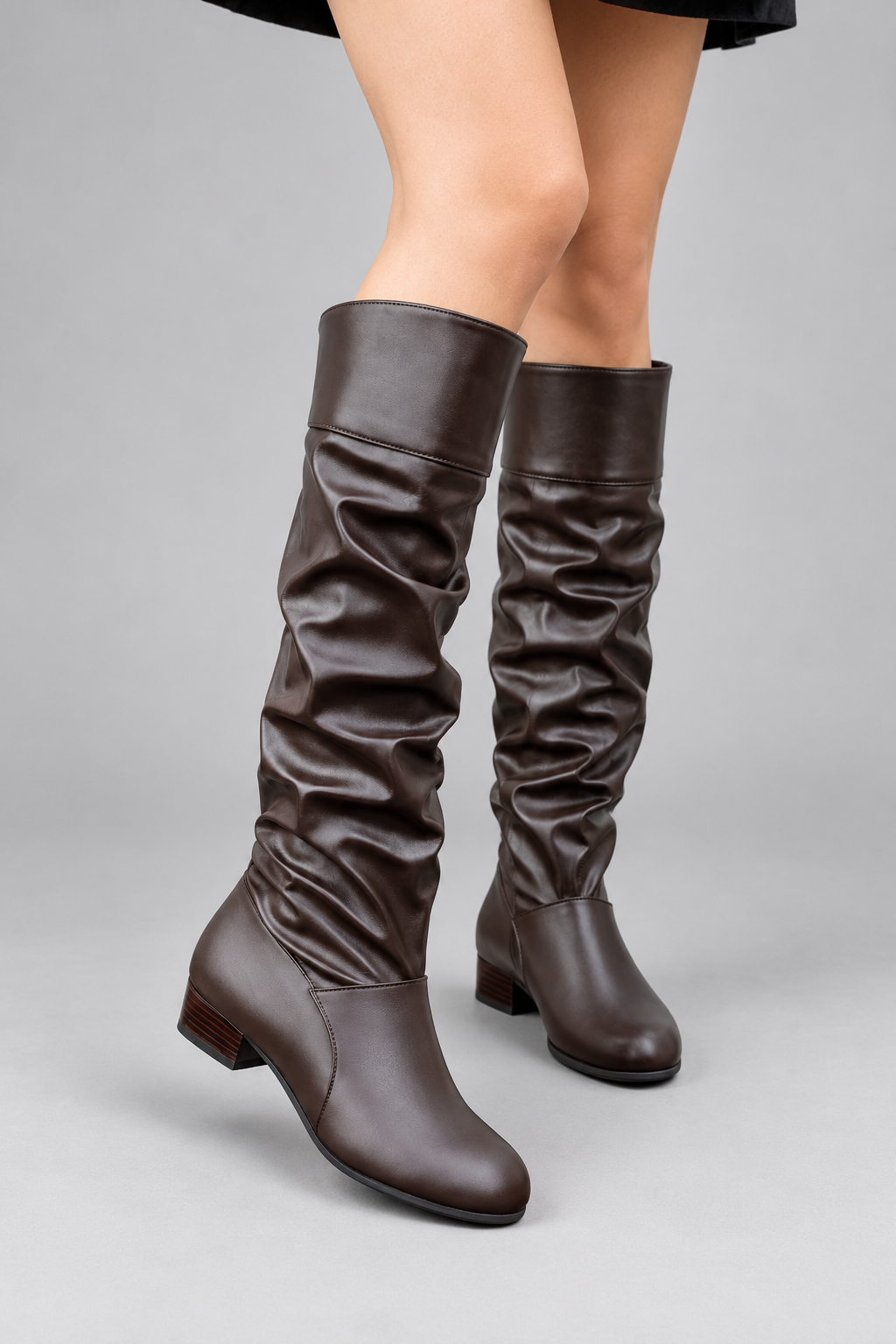 Women’s Slouch Block Heel Boots – Low Heel Everyday Knee-High Boots