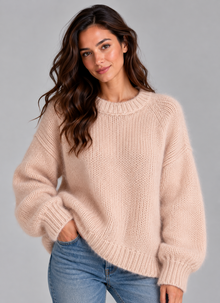 Women’s Fluffy Knit Jumper – Soft Crew Neck Sweater, Regular Fit