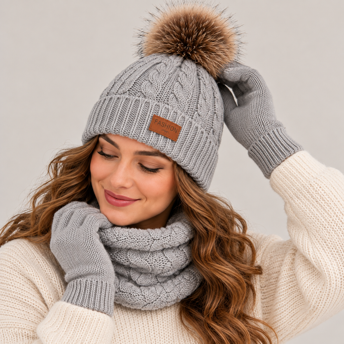 Women's Knitted Hat, Gloves & Snood Set – 3-Piece Winter Gift Set