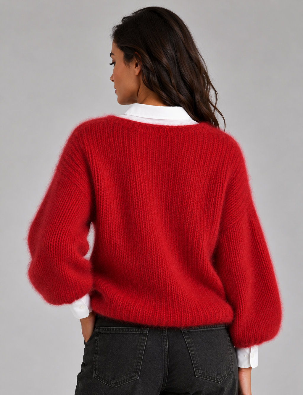 Women’s Fluffy Cropped Jumper – Brushed Knit Boat Neck Sweater