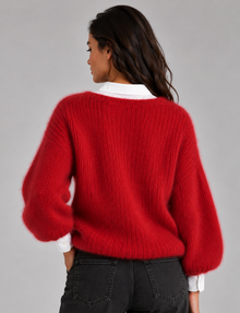 Women’s Fluffy Cropped Jumper – Brushed Knit Boat Neck Sweater