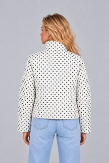 Women’s Polka Dot Cropped Jacket – Zip Up High Collar Drawstring Coat