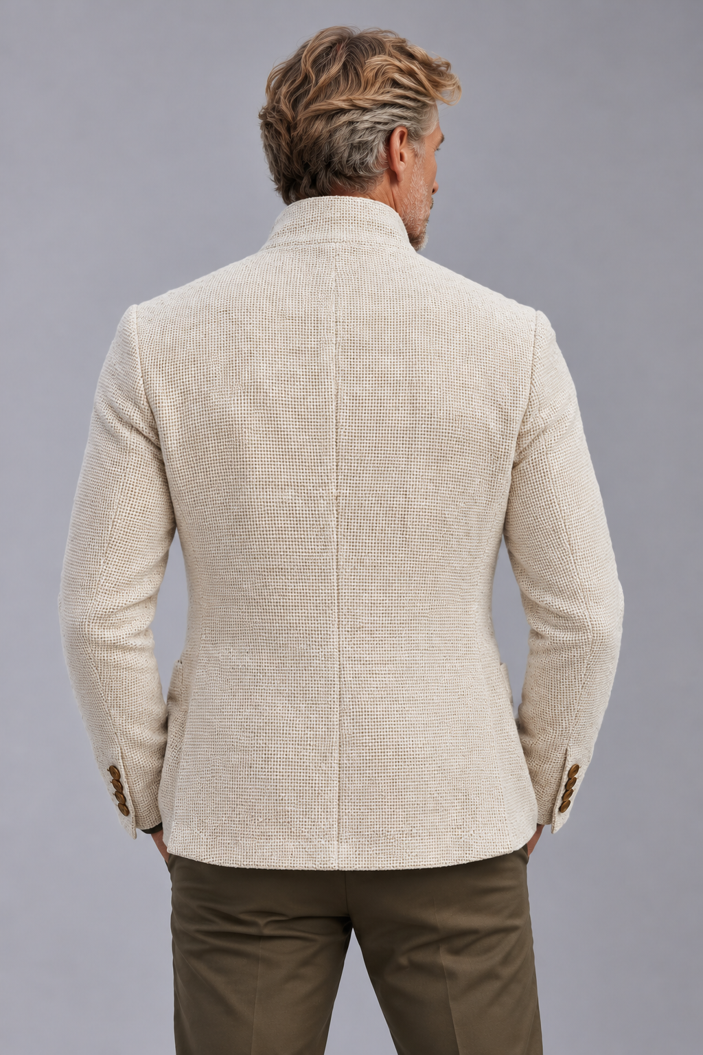 Men's Textured Button-Up Cardigan – Stand Collar