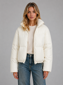 Women's Cropped Quilted Puffer Jacket in White