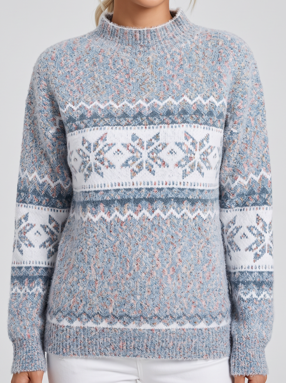 Women's Snowflake Jumper – Cosy Nordic Knit Christmas Jumper in Grey – front view