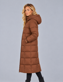 Women’s Long Puffer Coat with Hood – Longline Padded Winter Coat with Pockets