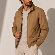 Men's Cotton Bomber Jacket – Check-Lined Stand Collar Zip Jacket