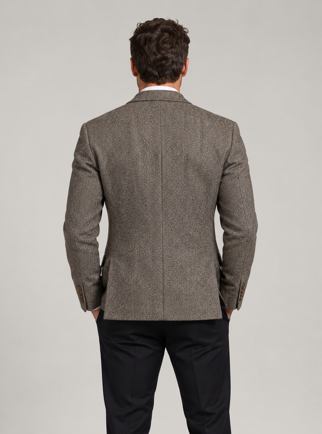 Men's Herringbone Tweed Blazer – Brown Wool Blend Jacket