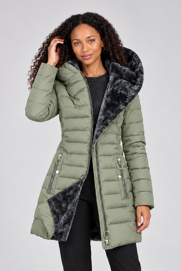 Women's Hooded Quilted Winter Coat – Faux-Fur Lined
