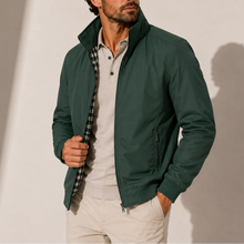 Men's Cotton Bomber Jacket – Check-Lined Stand Collar Zip Jacket